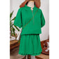 Shenaye Green Half Zip Puff Sleeve Top and Ruffled Shorts Set