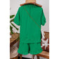 Shenaye Green Half Zip Puff Sleeve Top and Ruffled Shorts Set