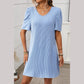 Sheresa Blue Textured Short Sleeve Pleated Mini Dress