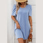 Sheresa Blue Textured Short Sleeve Pleated Mini Dress