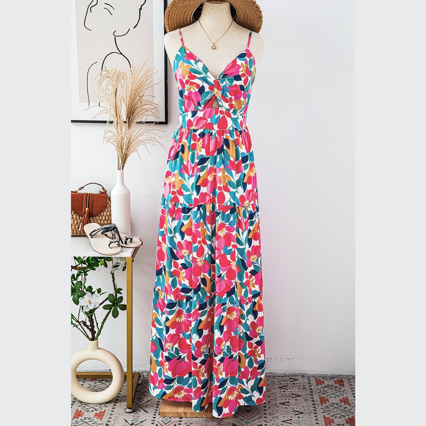 Sherley Floral Twisted Smocked Back Tiered Maxi Dress