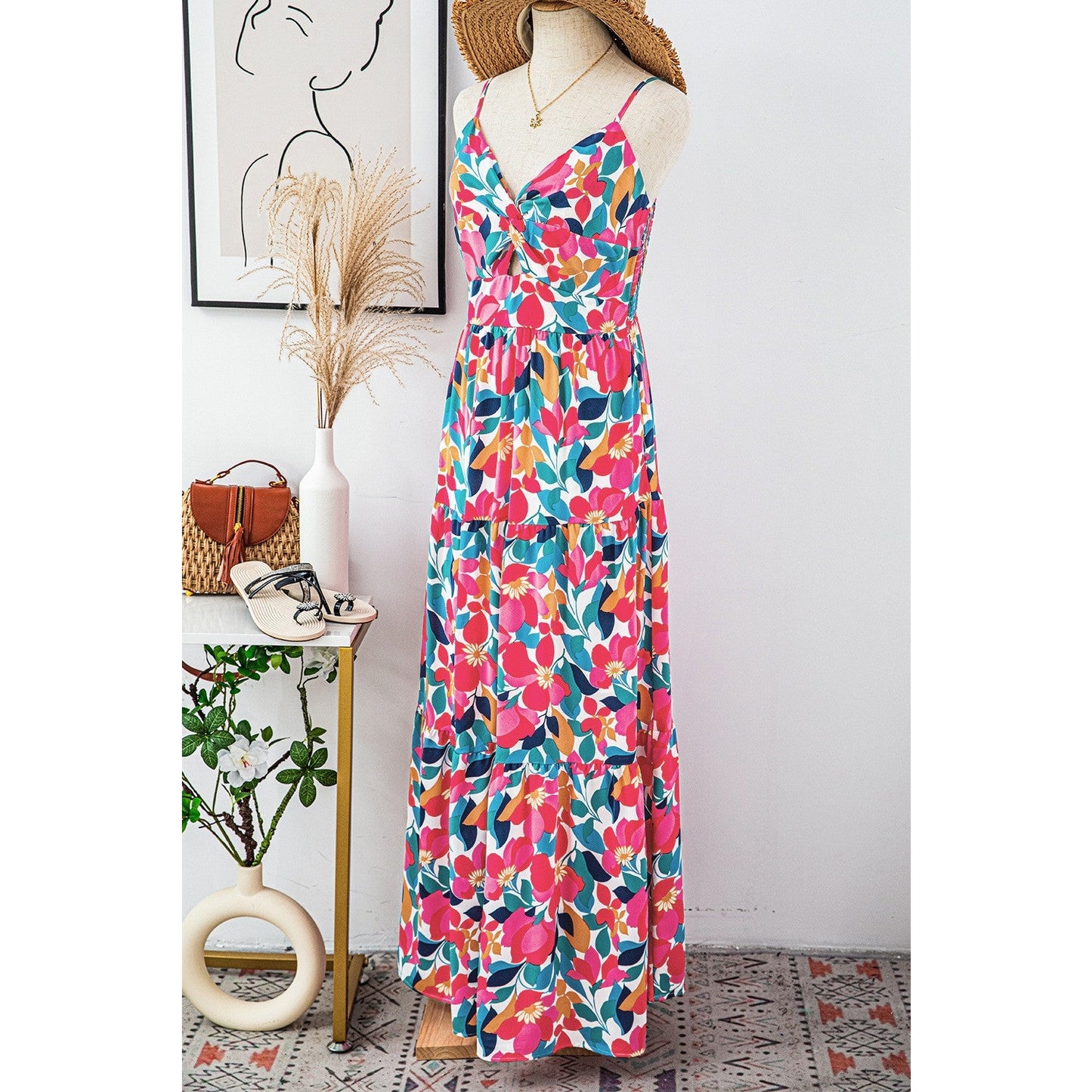 Sherley Floral Twisted Smocked Back Tiered Maxi Dress