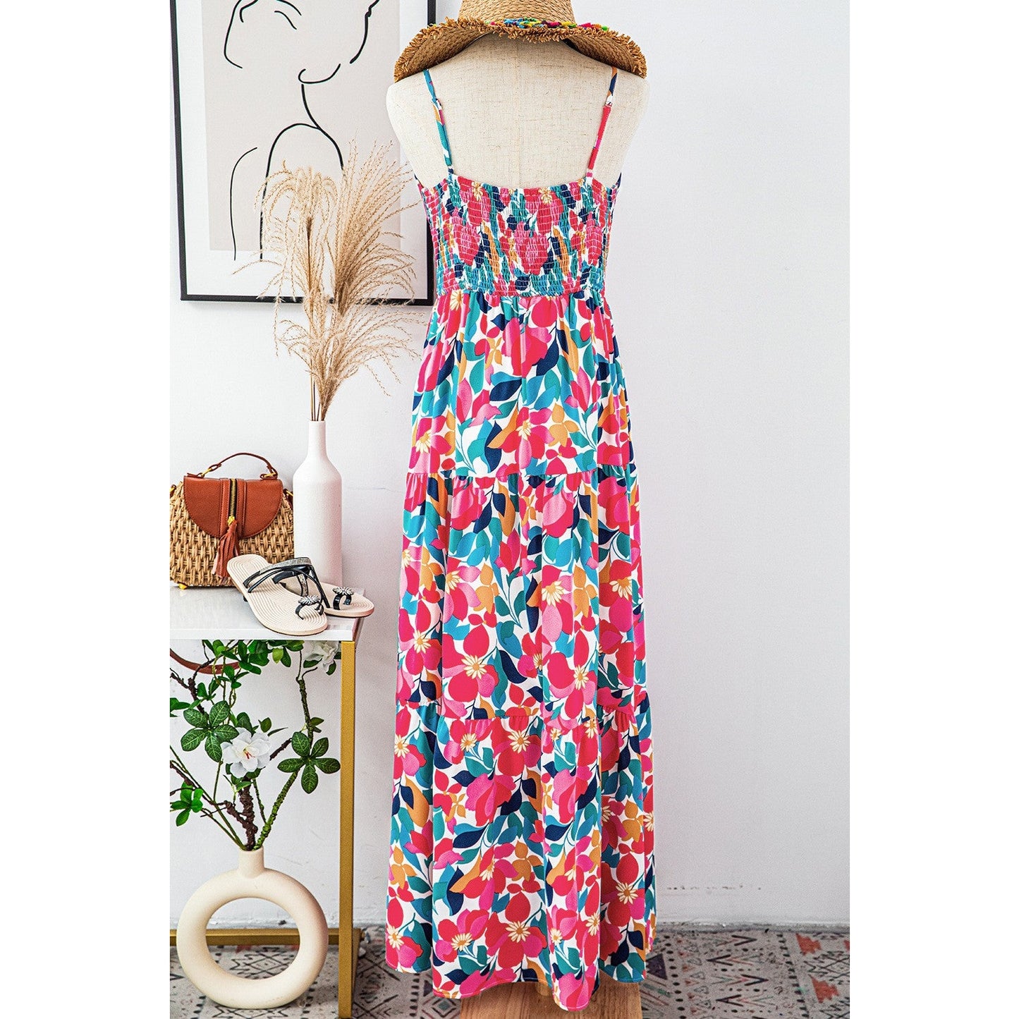 Sherley Floral Twisted Smocked Back Tiered Maxi Dress