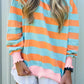 Sherlyn Orange Stripe Ribbed Color Block Trim Round Neck Long Sleeve Shift Top