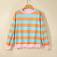 Sherlyn Orange Stripe Ribbed Color Block Trim Round Neck Long Sleeve Shift Top
