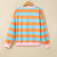 Sherlyn Orange Stripe Ribbed Color Block Trim Round Neck Long Sleeve Shift Top