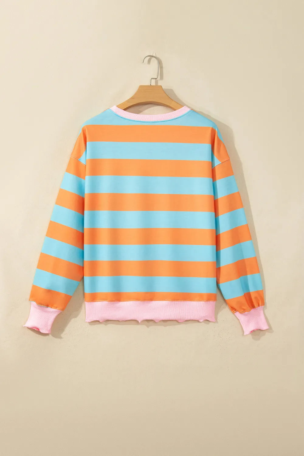 Sherlyn Orange Stripe Ribbed Color Block Trim Round Neck Long Sleeve Shift Top