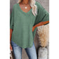 Sherry Dark Green Exposed Seam Half Sleeve Knitted V Neck Textured Top