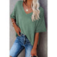 Sherry Dark Green Exposed Seam Half Sleeve Knitted V Neck Textured Top