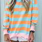 Sherlyn Orange Stripe Ribbed Color Block Trim Round Neck Long Sleeve Shift Top