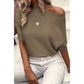 Shia Coffee Round Neck Half Sleeve Ribbed Knit Top