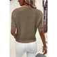 Shia Coffee Round Neck Half Sleeve Ribbed Knit Top