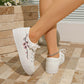 Peach Blossom Embroidery Rubber Sole Lace-up PU Leather Shoes