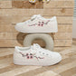 Peach Blossom Embroidery Rubber Sole Lace-up PU Leather Shoes