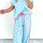 Shona Sky Blue Polka Dot Short Sleeve Top and Pants Set