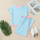 Shona Sky Blue Polka Dot Short Sleeve Top and Pants Set