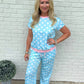 Shona Sky Blue Polka Dot Short Sleeve Top and Pants Set