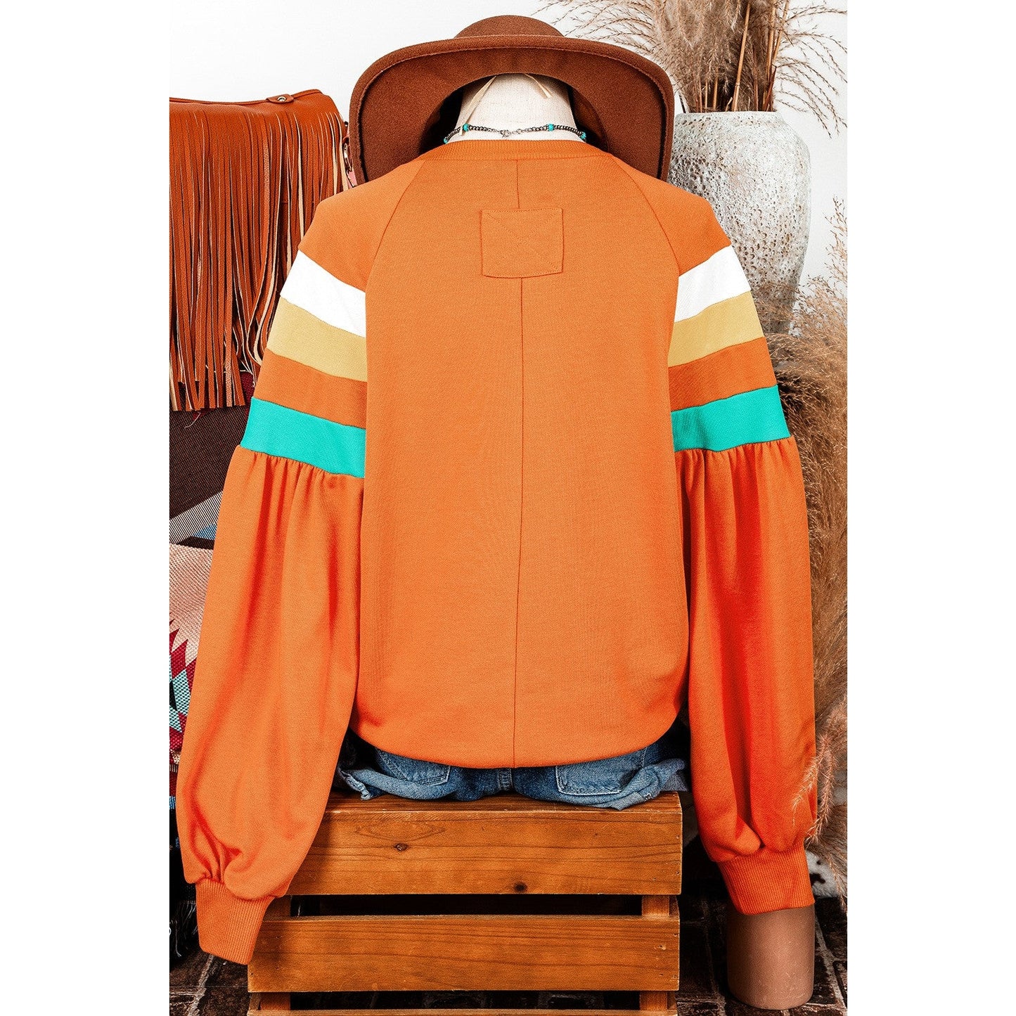 Shonta Color Block Sleeve Exposed Seam Raglan Sweatshirt