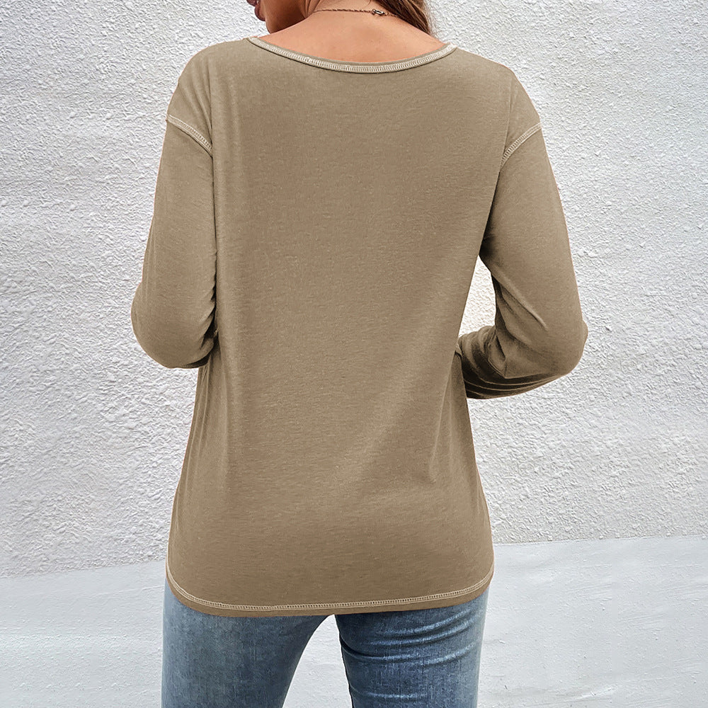 Sibyl Khaki Lightweight Side Stitch Button Top