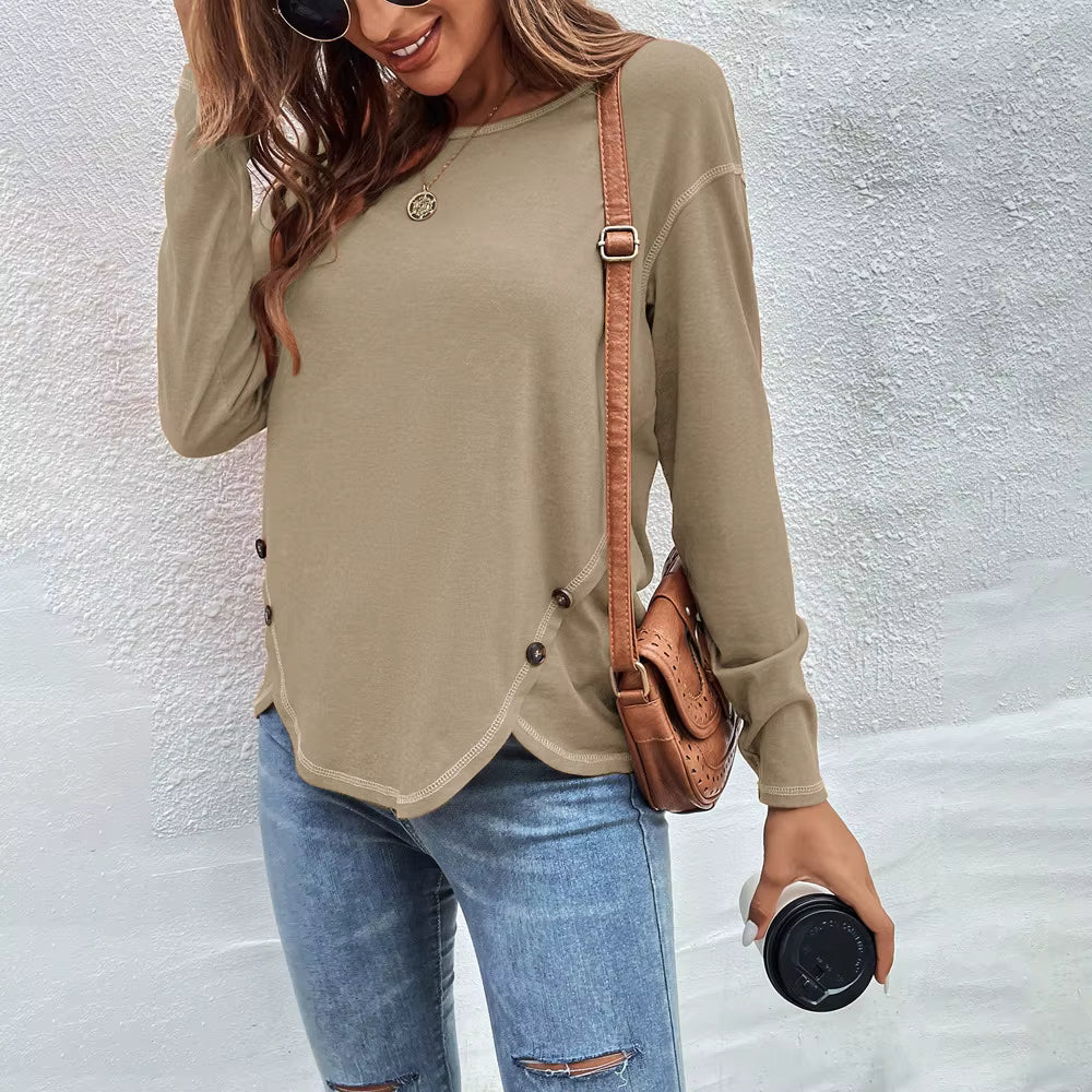 Sibyl Khaki Lightweight Side Stitch Button Top