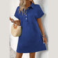 Sierra Dark Blue Textured Short Sleeve A Line Mini Dress