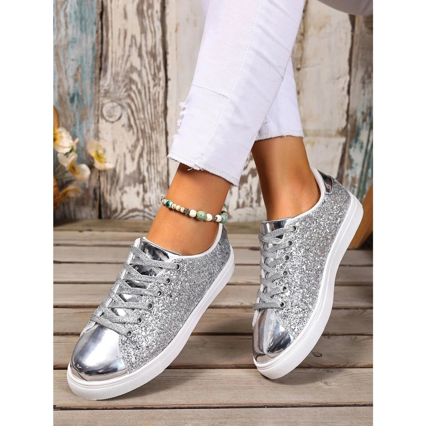 Glitter PU Leather Sneakers - 3 Colors