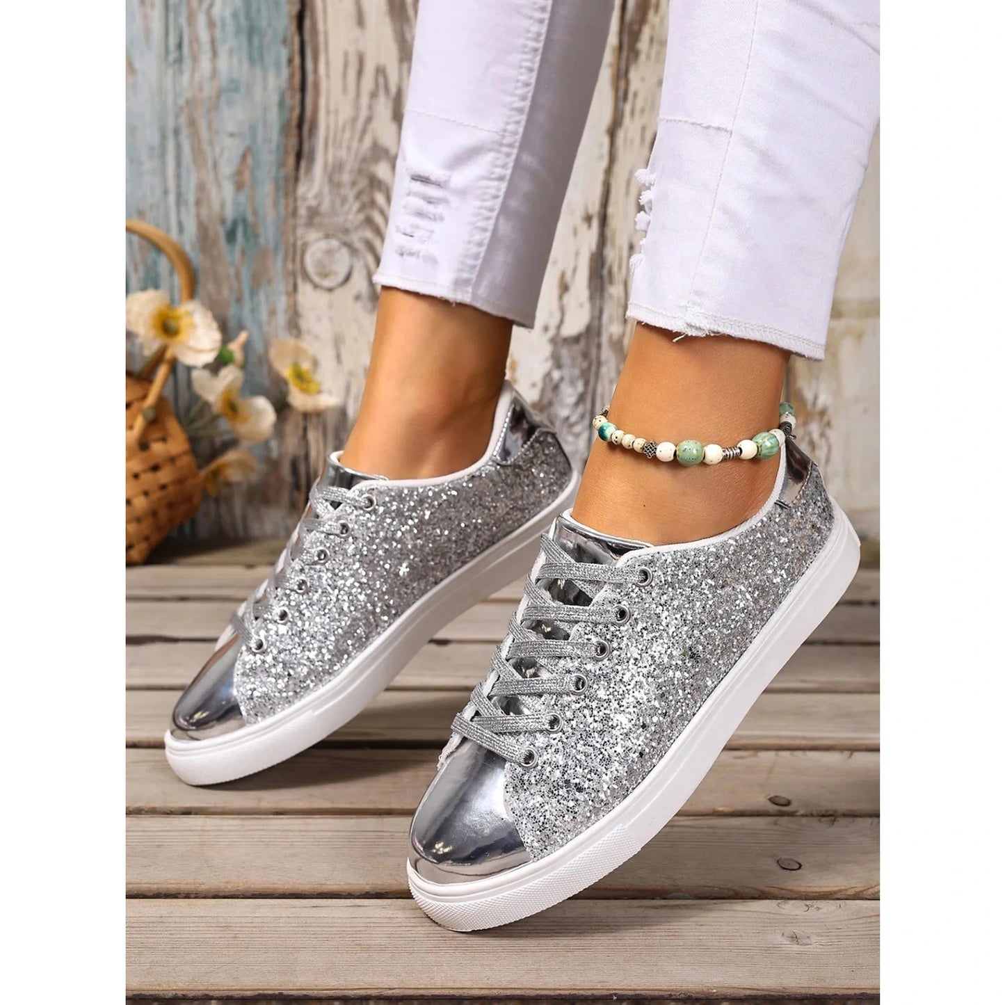 Glitter PU Leather Sneakers - 3 Colors
