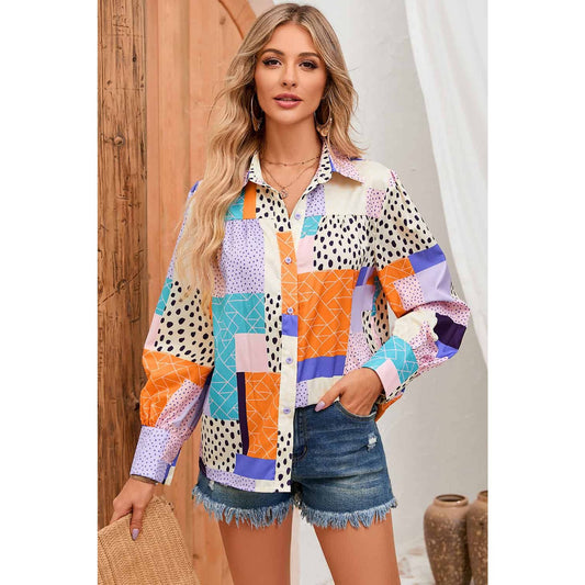 Simera Multicolor Mixed Print Button Front Cuffed Sleeve Shirt