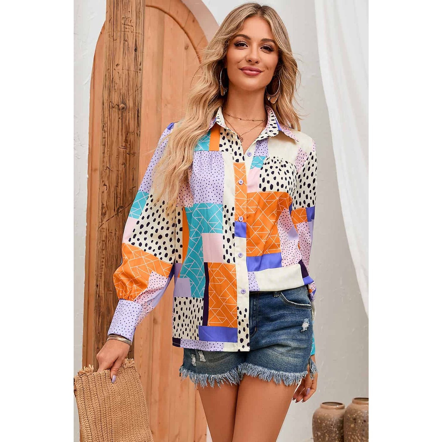 Simera Multicolor Mixed Print Button Front Cuffed Sleeve Shirt