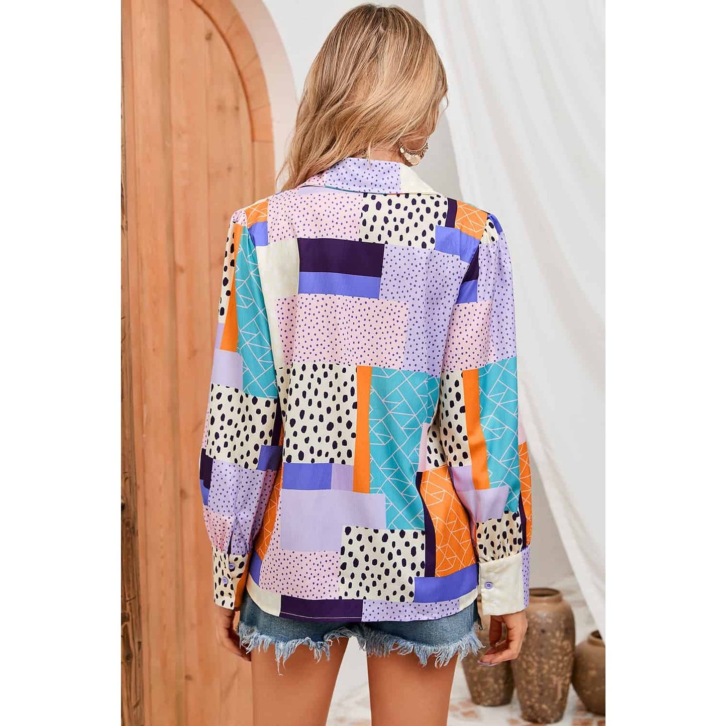 Simera Multicolor Mixed Print Button Front Cuffed Sleeve Shirt