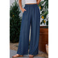 Simmi Sail Blue Side Pockets Frilled Smocked High Waist Wide Leg Jeans