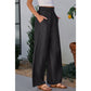 Simmi Black Side Pockets Frilled Smocked High Waist Wide Leg Jeans