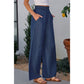 Simmi Sail Blue Side Pockets Frilled Smocked High Waist Wide Leg Jeans