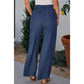 Simmi Sail Blue Side Pockets Frilled Smocked High Waist Wide Leg Jeans