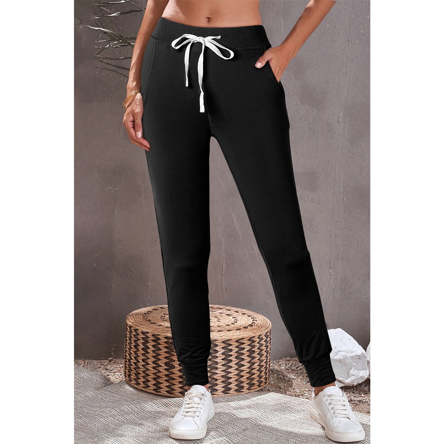 Sisi Black Drawstring Waist Pocketed Joggers