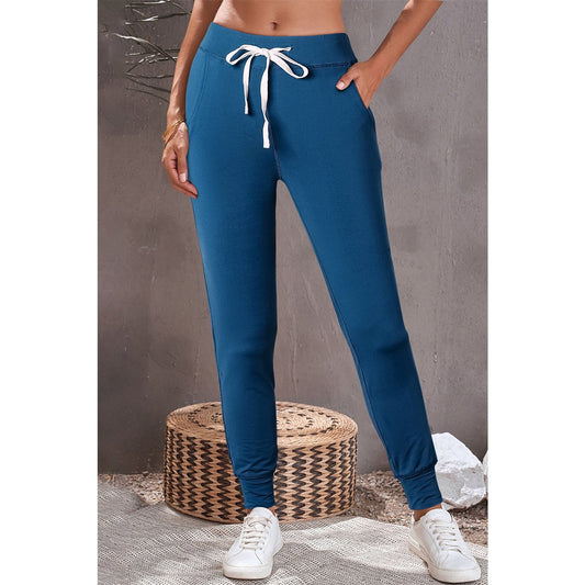 Sisi Sail Blue Drawstring Waist Pocketed Joggers