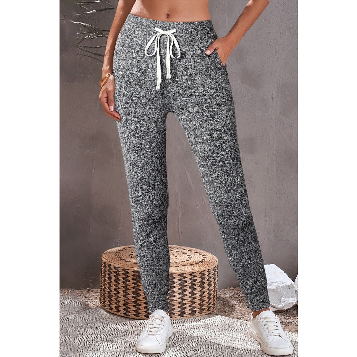 Sisi Grey Drawstring Waist Pocketed Joggers