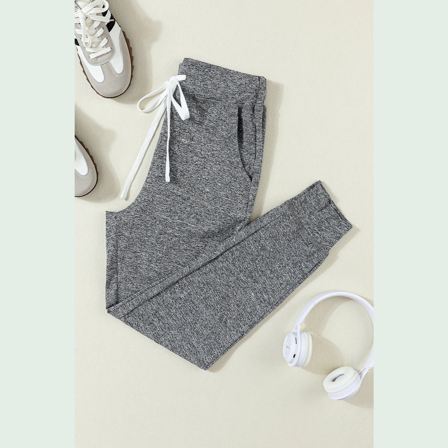 Sisi Grey Drawstring Waist Pocketed Joggers