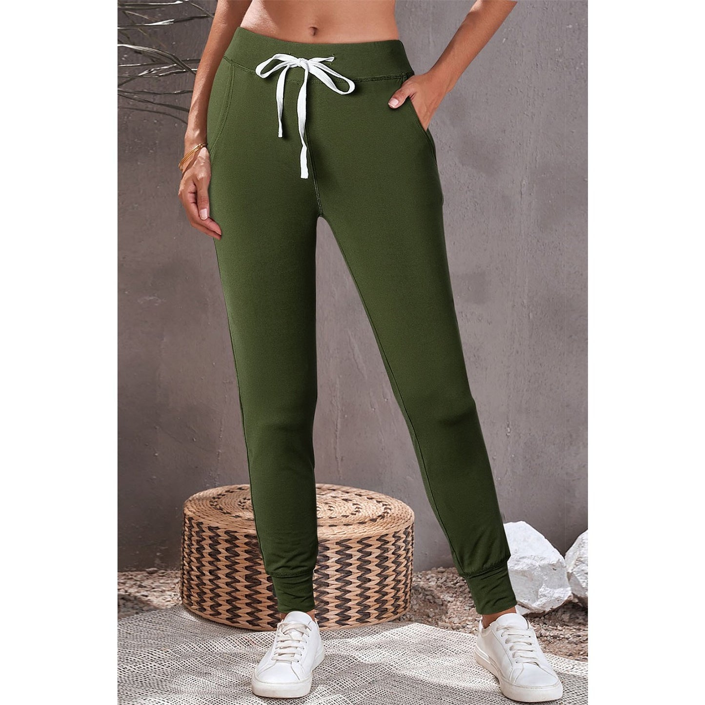 Sisi Green Drawstring Waist Pocketed Joggers