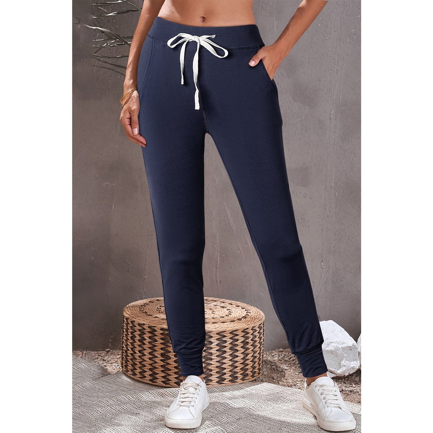 Sisi Navy Blue Drawstring Waist Pocketed Joggers