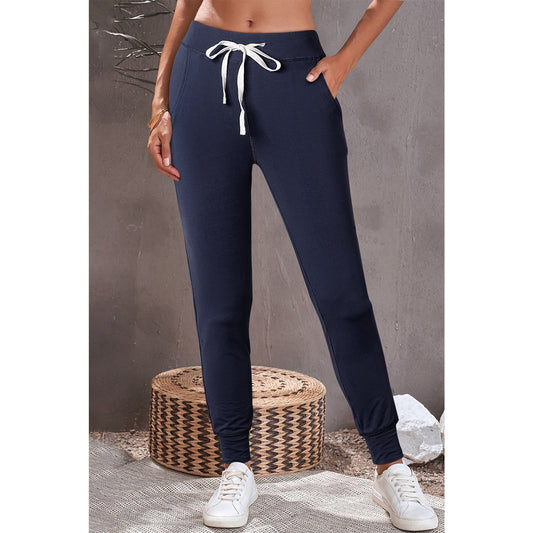 Sisi Navy Blue Drawstring Waist Pocketed Joggers