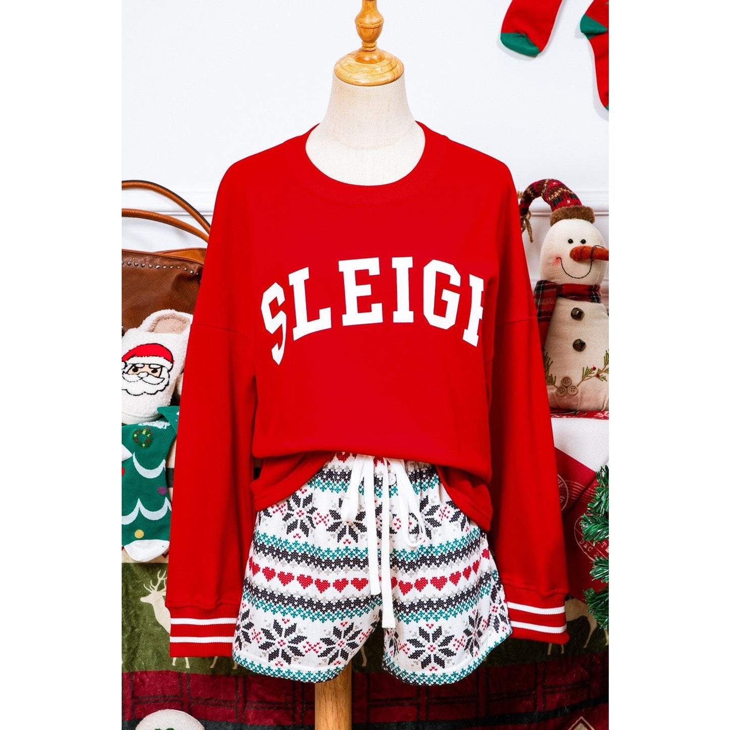 SLEIGH Snowflake Print Long Sleeve Wide Leg Lounge Set