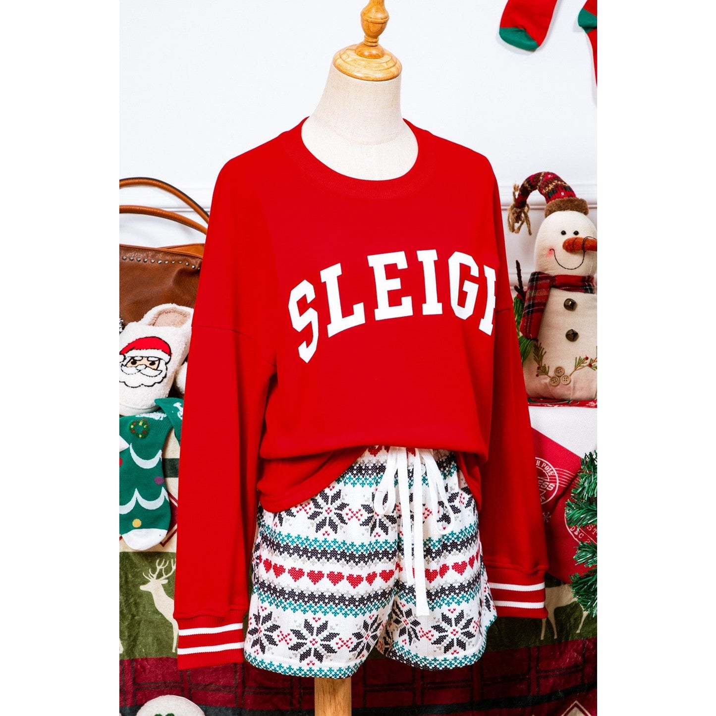 SLEIGH Snowflake Print Long Sleeve Wide Leg Lounge Set