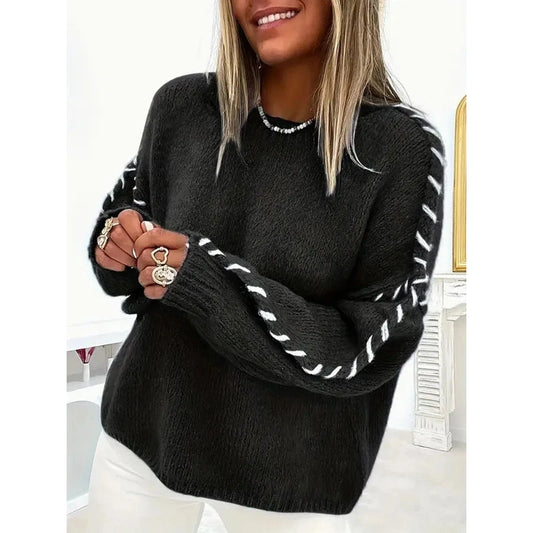 Sloane Black Rope Stitched Oversized Sweater