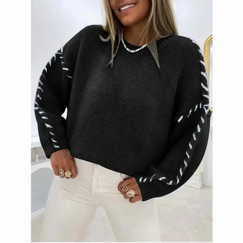 Sloane Black Rope Stitched Oversized Sweater