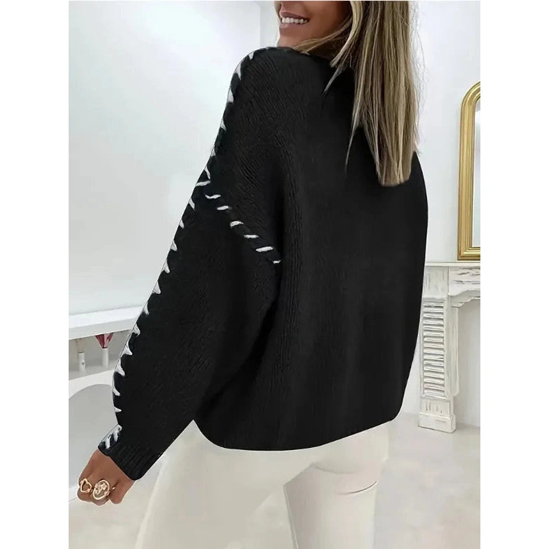Sloane Black Rope Stitched Oversized Sweater
