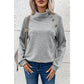 Mollie Grey Asymmetric Buttons Detail High Neck Textured Sweatshirt