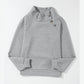 Mollie Grey Asymmetric Buttons Detail High Neck Textured Sweatshirt