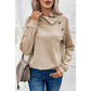 Mollie Apricot Asymmetric Buttons Detail High Neck Textured Sweatshirt