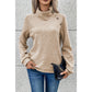 Mollie Apricot Asymmetric Buttons Detail High Neck Textured Sweatshirt